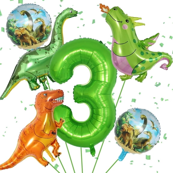 VIB Dinosaur 3rd Birthday Decorations, Dinosaur Birthday Party Decorations with Giant Inflatable Dino Balloons 40 Inch Helium Foil Mylar Number 3 Balloons for Dino Theme Bday Party Decorations