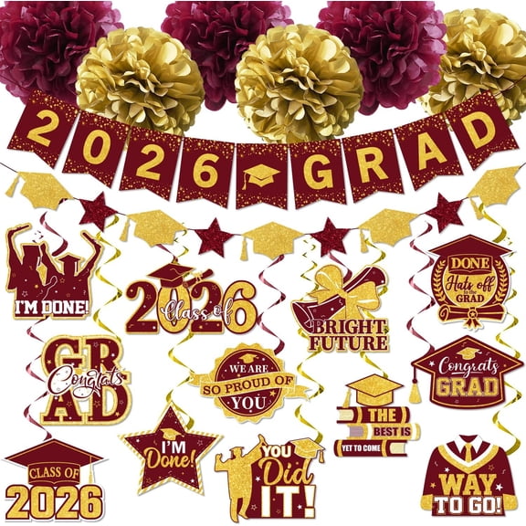 VIB Graduation Decorations, Graduation Banner, Hanging Swirls, College Graduation Party Decorations 2026, Class of 2026, Congrats Grad Maroon and Gold