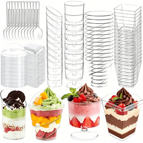 VIB Mini Dessert Cups with Spoons and Lids, 380 Pack 5 oz Round Reusable Shooters Cups, Clear Parfait Yogurt Cups for Party Fruit Ice Cream Cake Pudding