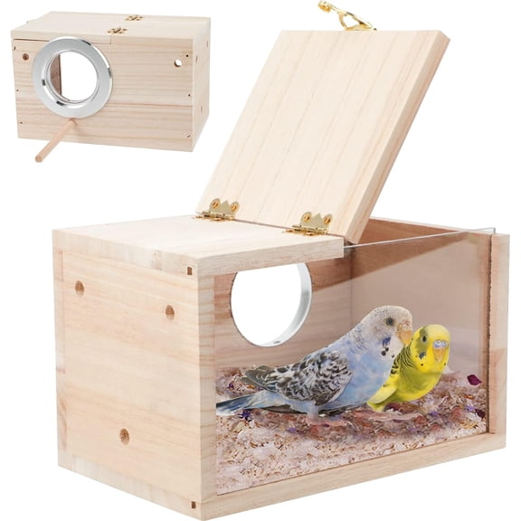 VIB Parakeet Nesting Box Transparent Bird House for Cage Natural Wood Breeding Box for Parrot Parakeet Cockatiel Lovebirds Budgie Conure and Other Small Birds