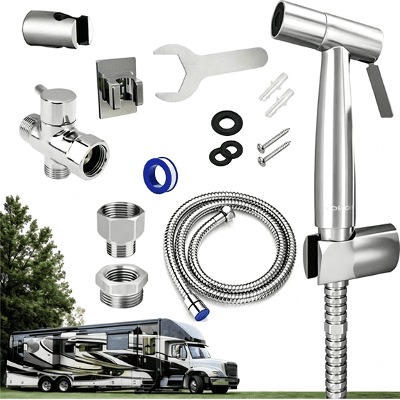 VIB RV Handheld Bidet Sprayer Kit - Trailer, Motorhome, RV Bidet Sprayer, Adjustable Water Pressure Jet for Toilet, Easy Installation, Quality Internals, Leakproof Design, Quality Stainless Steel