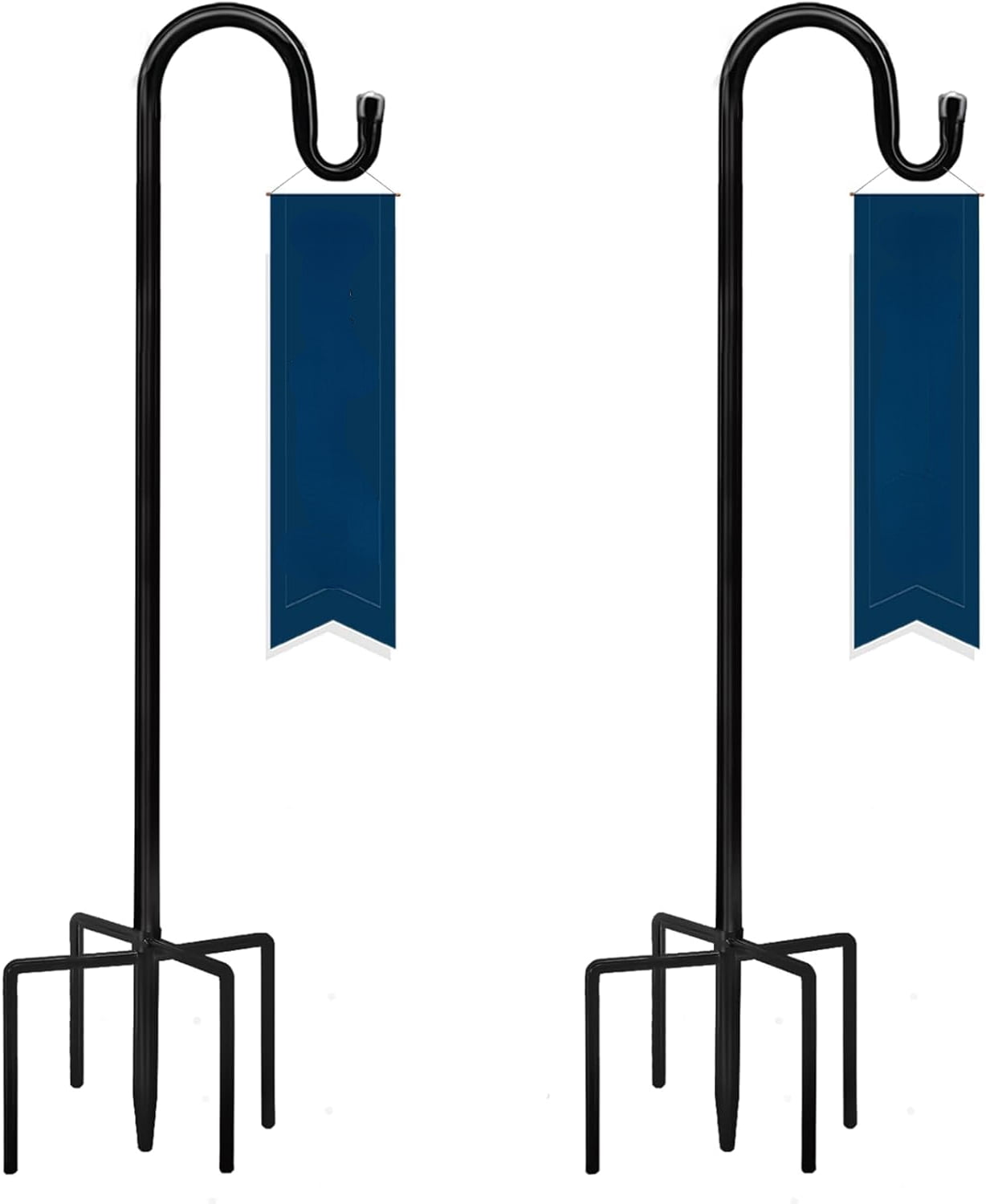 VIB Shepherd Hooks 2 Pack - 48 Inches High 1/2 Inch Thick Adjustable Rust Resistant Shepards Hooks with 5 Prong Base for Hanger Holder, Wedding Decor, Lanterns, Flower Basket, Bird Feeder.