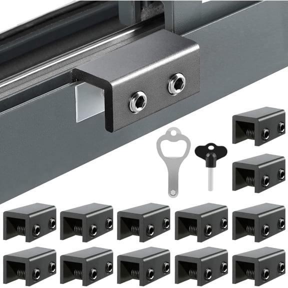 VIB Sliding Window Locks (12 Sets),Security Window Locks with Keys, Adjustable Aluminum Sliding Window Stops,Easy Installation Without Drilling, for Vertical and Horizontal Sliding Windows