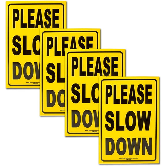 VIBE INK Bundle of Please Slow Down Bright Yellow, Non-Reflective - 12" x 18" Yellow Safety Sign + Metal Ground Stakes - Outdoor Signage - Weather-Proof, Double-Sided Print