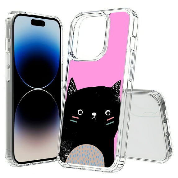 VIBECover Phone Case Compatible for Apple iPhone 15 Pro, TOTAL Guard Hybrid Cover, Glass Screen Protector Incl, Cat Pink