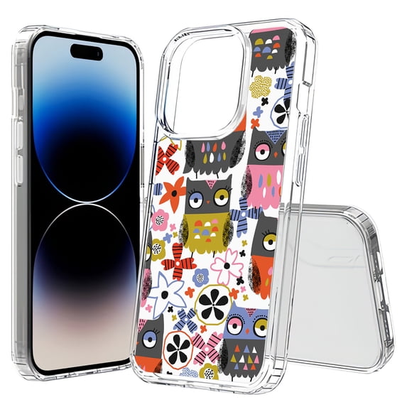 VIBECover Phone Case Compatible for Apple iPhone 15 Pro, TOTAL Guard Hybrid Cover, Owls Deco