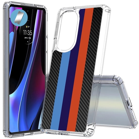 VIBECover Slim Case Compatible for Motorola Edge Plus 5G UW 2022/ Edge+ 2022/ Edge 30 Pro, TOTAL Guard FLEX Cover, Glass Screen Protector Incl, Race Stripes