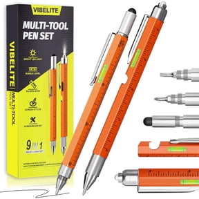 VIBELITE Fathers Day Dad Gifts for Dad Husband, 11 in 1 Multitool Pen Set with LED, Stylus, Level, Screwdriver, Flathead, Fathers Day Gift from Daughter Wife Son, Gadgets for Men, Father, Orange