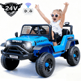 thumbnail image 1 of Farmdex 24V Ride on Car, Ride on Truck for Toddlers with Remote Control, Electric Car for Boys Girls Age 3+, Bluetooth, Music, LED Lights, Spring Suspension, 3 Speeds, Blue, 1 of 10