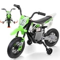 thumbnail image 1 of Funcid 12V Electric Dirt Bike with Twist Grip Throttle, Ride on Motorcycle with 2 Training Wheels, Suitable for Ages 3-8, Bluetooth, MP3, Dual Motors, Spring Suspension, 1 of 10