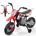 thumbnail image 1 of Funcid 12V Electric Dirt Bike with Twist Grip Throttle, Kids Ride on Motorcycle with 2 Training Wheels, Powered Ride on Toys for Ages 3-8, Bluetooth, MP3, Dual Motors, Spring Suspension, Red, 1 of 9