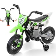 Funcid 12V Electric Dirt Bike with Twist Grip Throttle, Ride on Motorcycle with 2 Training Wheels, Suitable for Ages 3-8, Bluetooth, MP3, Dual Motors, Spring Suspension
