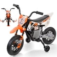 thumbnail image 1 of Funcid 12V Electric Dirt Bike with Twist Grip Throttle, Kids Ride on Motorcycle with 2 Training Wheels, Suitable for Boys & Girls Ages 3-8, Bluetooth, MP3, Dual Motors, Spring Suspension, 1 of 9