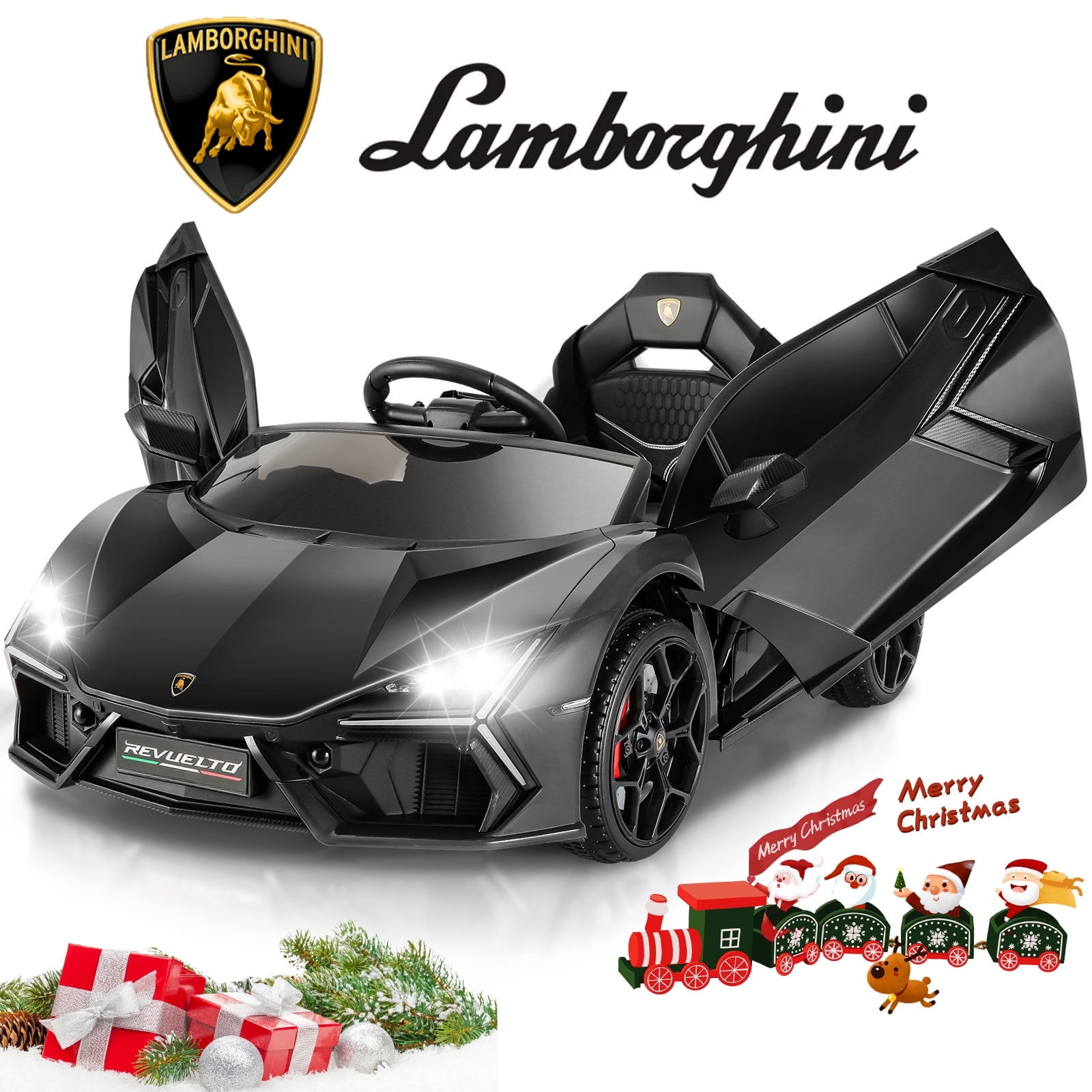 12V Black Lamborghini Revuelto Kids Electric Ride-On Car