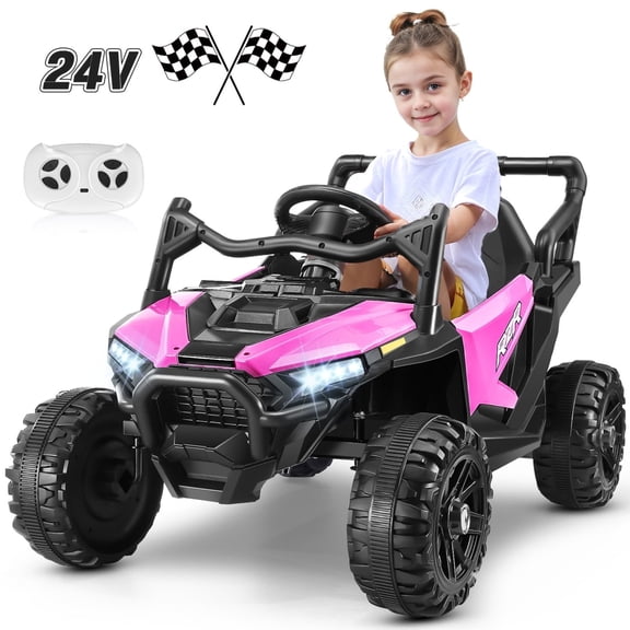 VIBESPARK 24V Kids Ride On Car with Remote Control, Dual 200W Motor UTV Electric Vehicle, Bluetooth Music & LED Lights, Outdoor Off-Road Toy for Toddlers Ages 3-6, Pink