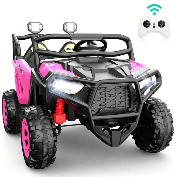 VIBESPARK 24 Volt 2 Seater Ride on Car for Kids, Electric UTV Toy with Parent Remote Control, Powered Ride on Toys with 2x200W Motors, LED Lights, Bluetooth Music, Gift for 3-8 Girls, Pink
