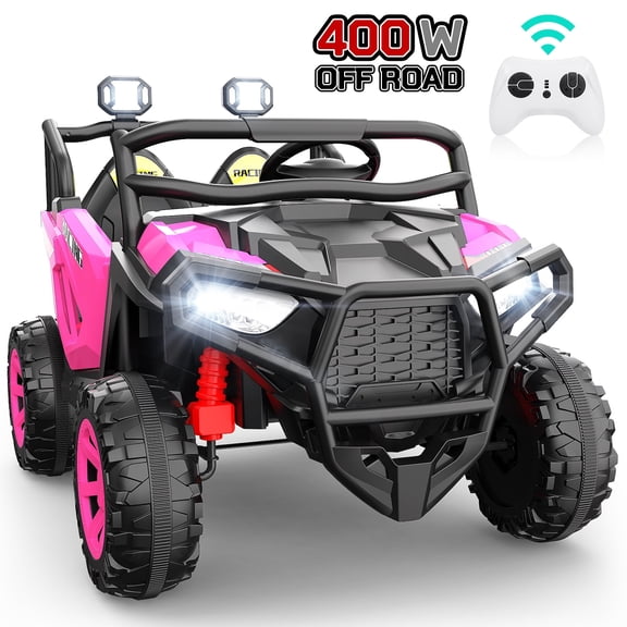VIBESPARK 24 Volt 2 Seater Ride on Cars for Kids, Powered Ride on Toys with Remote Control, Electric UTV Car for 3-8 Boys Girls Gift with Bluetooth, LED Light, Music, Pink