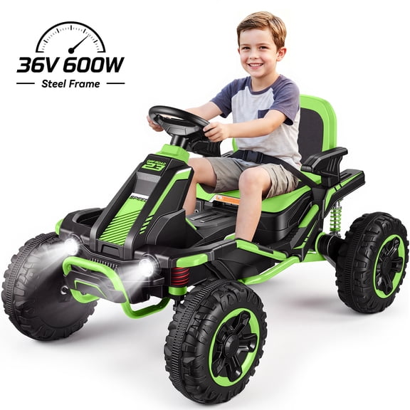 VIBESPARK 36V Ride on Toys for Big Kids Ages 5-12, 600W Ride on Cars up to 5.9 mph, Powerful 4 Wheeler Quad, Ride on ATV W/ Adjustable Seat, Ball-bearing Design, Power Display, Light Control, Green