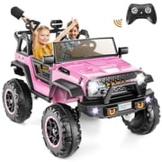 VIBESPARK 24V 2-Seater Ride on Toys, Ride on Truck Car with Colored LED Lights, 2WD/4WD Switchable Electric Car for Kids, Ride on Cars W/ Bluetooth, SD Card Slot, Toy Shovel, Spring Suspension, Pink