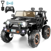VIBESPARK 24V 2-Seater Ride on Toys, Ride on Truck Car with Colored LED Lights, 2WD/4WD Switchable Electric Car for Kids, Ride on Cars W/ Bluetooth, SD Card Slot, Toy Shovel, Spring Suspension, Black