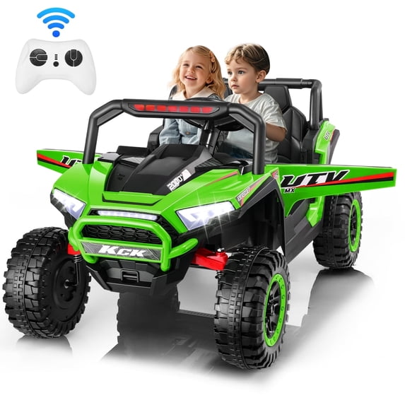 VIBESPARK 24V 2 Seater Ride on Toys UTV with Remote Control, Electric Ride on Cars for Kids, Power Car Wheels, Colorful LED Lights, Bluetooth, Storage Space, Green