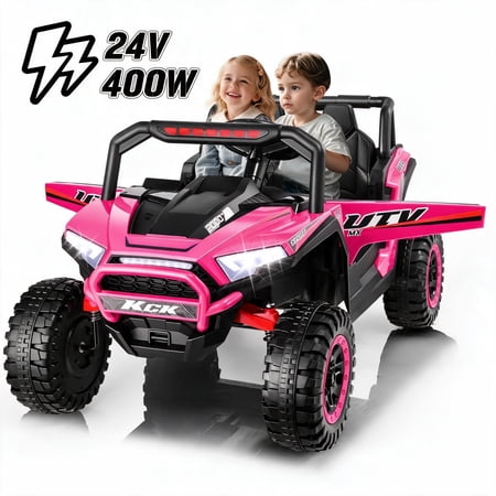 24V 2-Seater Ride on Car UTV, 2x200W Powerful Motors Electric Vehicle for Kids, Ride on Toys with Remote Control, Spring Suspension, Bluetooth, LED Lights, Storage Box, Pink
