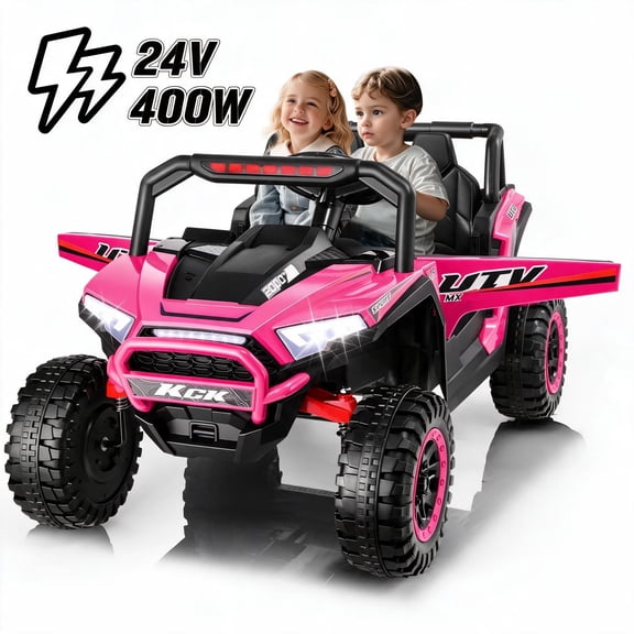 24V 2-Seater Ride on Car UTV, 2x200W Powerful Motors Electric Vehicle for Kids, Ride on Toys with Remote Control, Spring Suspension, Bluetooth, LED Lights, Storage Box, Pink