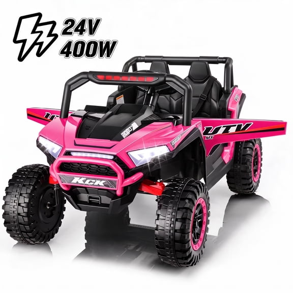 VIBESPARK 24 Volt Ride on Toys, 400W Electric Car for Kids, 2-Seater Ride on Cars w/ Battery Display, Spring Suspension, Bluetooth, LED Lights, Storage Box, Light Switch, Pink