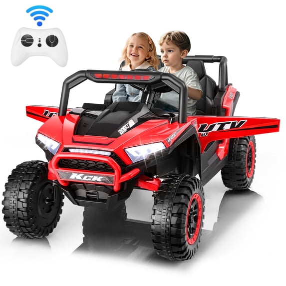 VIBESPARK 24V 2 Seater Ride on Toys UTV with Remote Control, Electric Ride on Cars for Kids, Power Car Wheels, Colorful LED Lights, Bluetooth, Storage Space, Red