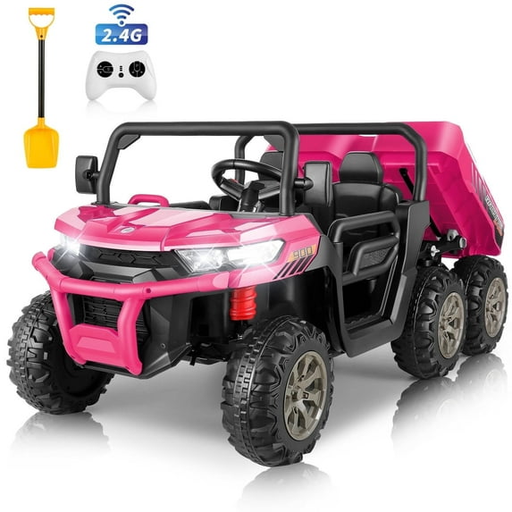 VIBESPARK 24V 2-Seater Ride on Toys with Remote Control, 6 Wheeler Ride on UTV, 4WD Electric Dump Truck, Motorized Riding Toys w/ Bluetooth, MP3, Music, Battery Display, Suspension, Shovel, 5MPH