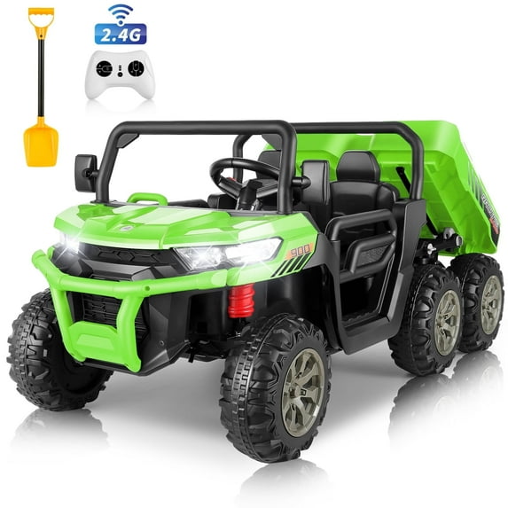 VIBESPARK 24V 2-Seater Ride on Toys with Remote Control, 6 Wheeler Ride on UTV, 4WD Electric Dump Truck, Motorized Riding Toys w/ Bluetooth, MP3, Music, Battery Display, Suspension, Shovel, 5MPH