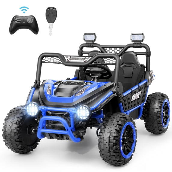 VIBESPARK 24V 2-Seater XL Ride on Toys with Remote Control for Toddlers, 7AH Battery Powered Ride on Electric Car for Kids w/ Metal Frame, Bluetooth, Bright LED Lights, MP3, Spring Suspension, Blue