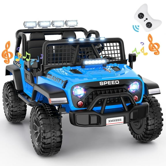 VIBESPARK 24V 2-Seater XL Ride on Toys with Remote Control for Toddlers, 7AH Battery Powered Ride on Electric Truck Car for Kids w/ Bluetooth, FM Radio, Colored Lights, MP3, Spring Suspension, Blue