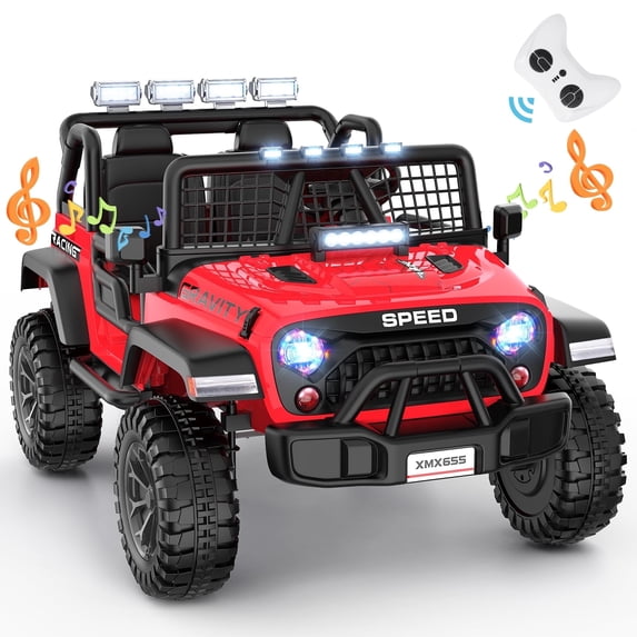 VIBESPARK 24V 2-Seater XL Ride on Toys with Remote Control for Toddlers, 7AH Battery Powered Ride on Electric Truck Car for Kids w/ Bluetooth, FM Radio, Colored Lights, MP3, Spring Suspension, Red