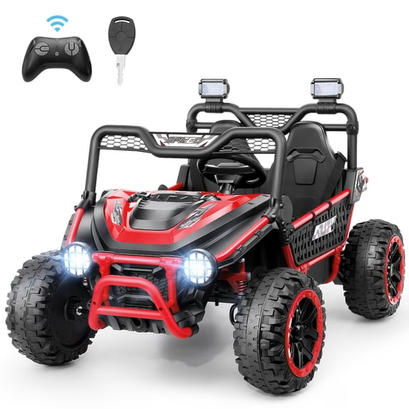 VIBESPARK 24V 2-Seater XL Ride on Toys with Remote Control for Toddlers, 7AH Battery Powered Ride on Electric Car for Kids w/ Metal Frame, Bluetooth, Bright LED Lights, MP3, Spring Suspension, Red