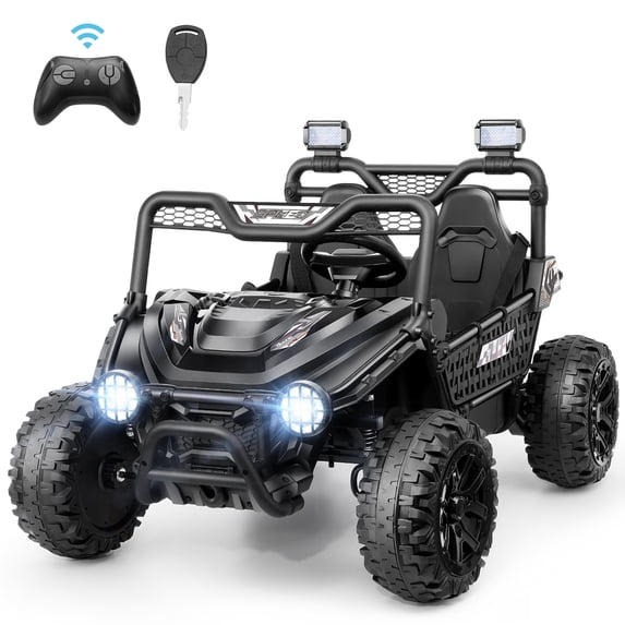 VIBESPARK 24V 2-Seater XL Ride on Toys with Remote Control for Toddlers, 7AH Battery Powered Ride on Electric Car for Kids w/ Metal Frame, Bluetooth, Bright LED Lights, MP3, Spring Suspension, Black