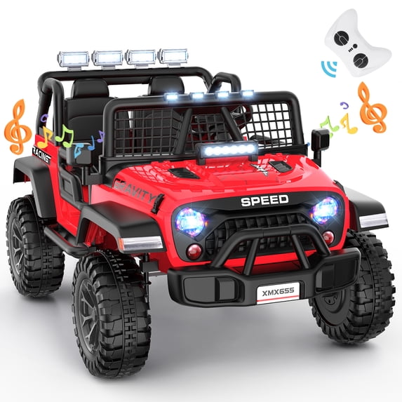 VIBESPARK 24V 2-Seater XL Ride on Toys with Remote Control for Toddlers, 7AH Battery Powered Ride on Electric Truck Car for Kids w/ Bluetooth, FM Radio, Colored Lights, MP3, Spring Suspension, Red
