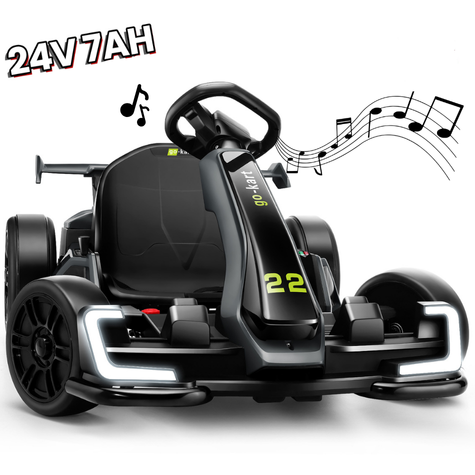 VIBESPARK Drift Go Kart, 24V Electric Go Kart Car with Adjustable Seat, Ride on Toys for Kids 6-12, 300W Crazy Go Cart, 8.5Mph, Bluetooth, Black