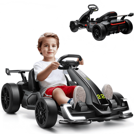VIBESPARK 24V 7AH Electric Go Kart for Big Kids, Up to 8.5 MPH Drift Go Kart Car with Adjustable Seat, 2*150W Powered Ride on Car, Drift/Sport Modes, Bluetooth, Black