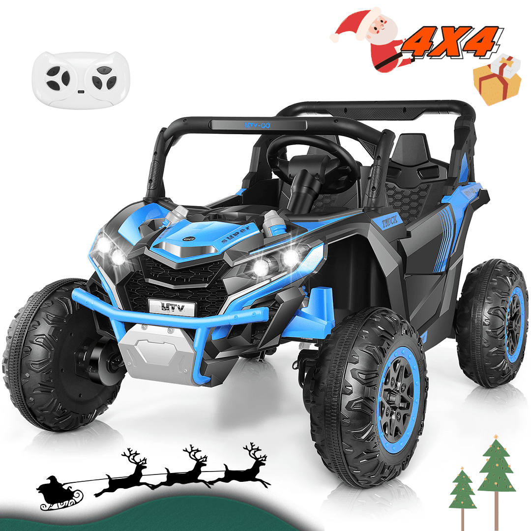 FINITO 24V Kids Ride on UTV 2WD/4WD Electric Off-Road Vehicle 4 Wheeler Battery Powered Truck with Storage Trunk Parent Remote Control Gift for Boy Girl Age 3+, Blue