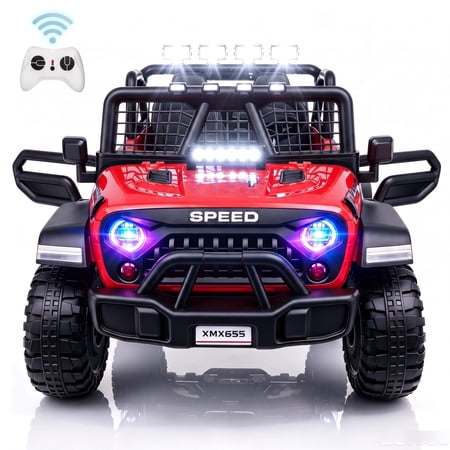 24V 2 Seater Electric Truck Car for Kids, Big Kids Cars To Drive Remote Control, Colorful Led Lights, 3 Speed, Bluetooth Music, Spring Suspension, Farmdex Ride On Toys Gift for Boys & Girls - Red