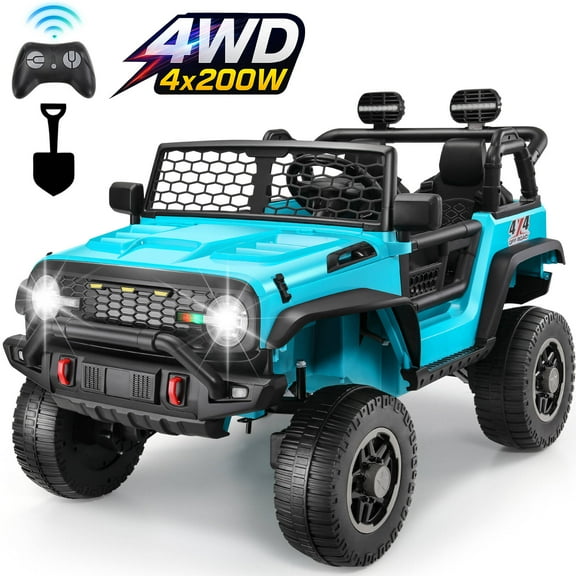 VIBESPARK 24V 2 Seater Ride on Car, 2WD/4WD Switchable Car Truck with Remote Control, Powered 4 x 200W Motors Ride on Toys for Kids, Colorful LED Head Lights, Bluetooth, MP3, Blue