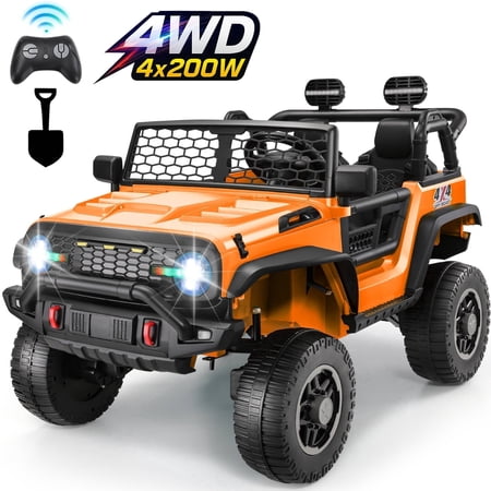 Farmdex 24V 2 Seater Ride on Car, 4WD/2WD Switchable Car Truck with Remote Control, Powered 800W Motors Ride on Toys for Kids, Colorful LED Head Lights, Bluetooth, MP3, Orange