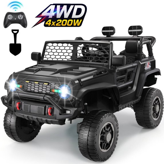 VIBESPARK 24V 2 Seater Ride on Car, Powered 800W Motors Ride on Toys for Kids, 2WD/4WD Switchable Car Truck with Remote Control, Colorful LED Head Lights, Bluetooth, MP3, Black