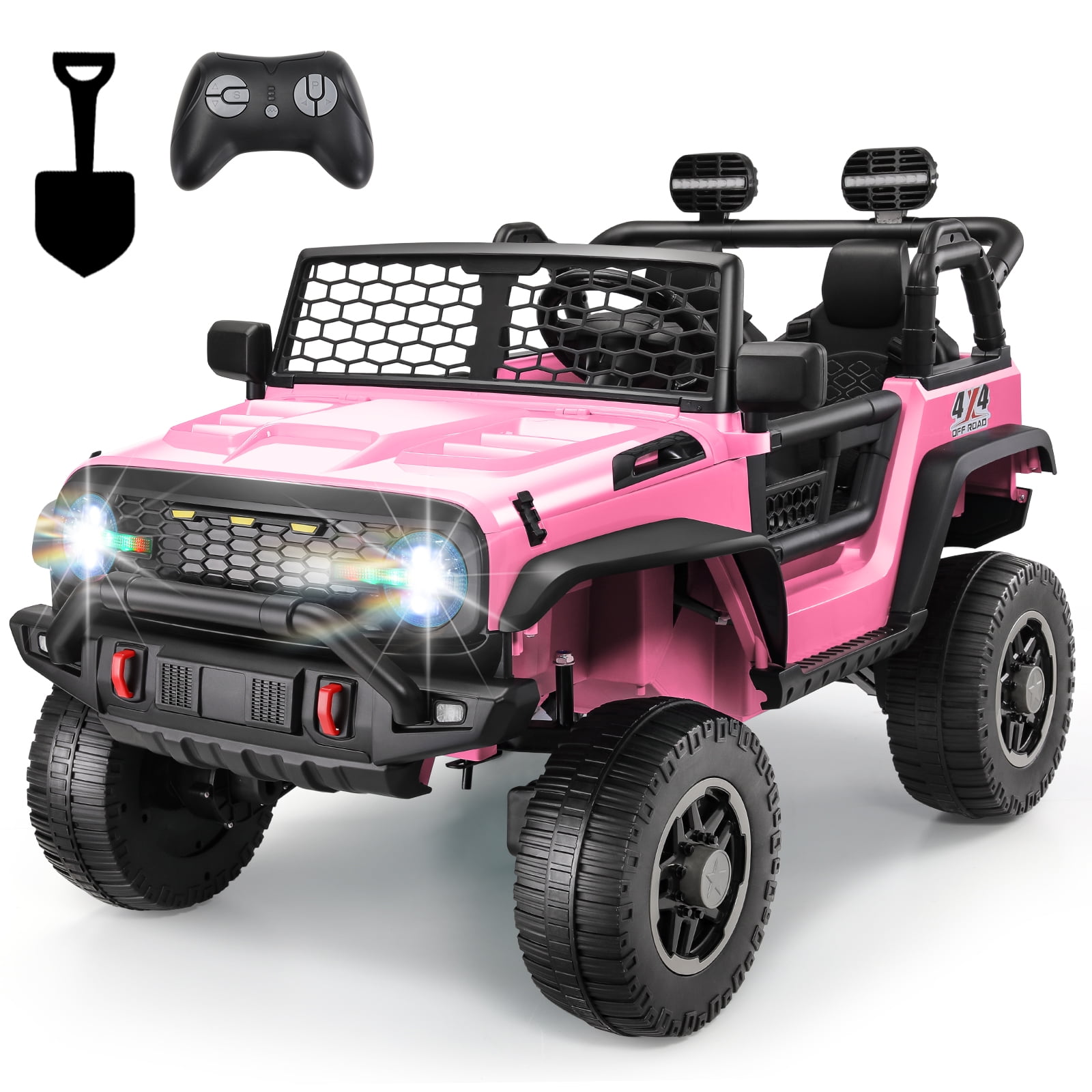 Farmdex 24V 2 Seater Ride on Car, 2WD/4WD Switchable Car Truck with Remote Control, Powered 4 x 200W Motors Ride on Toys for Kids, Colorful LED Head Lights, Bluetooth, MP3ink, Pink