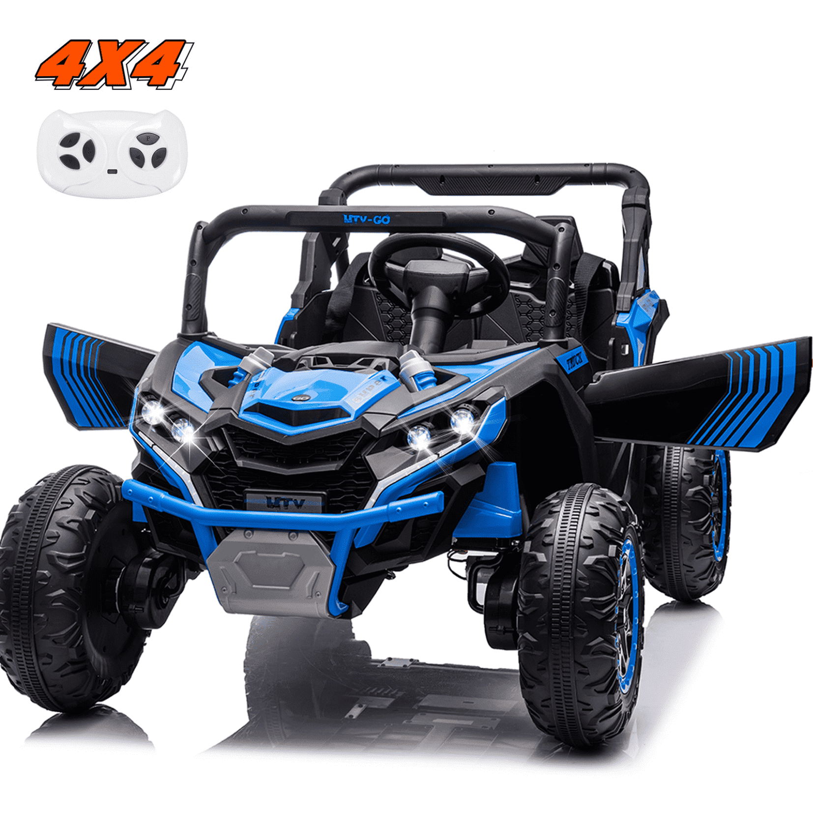 FINITO 24V Kids Ride on UTV 2WD/4WD Electric Off-Road Vehicle 4 Wheeler Battery Powered Truck with Storage Trunk Parent Remote Control Gift for Boy Girl Age 3+, Blue