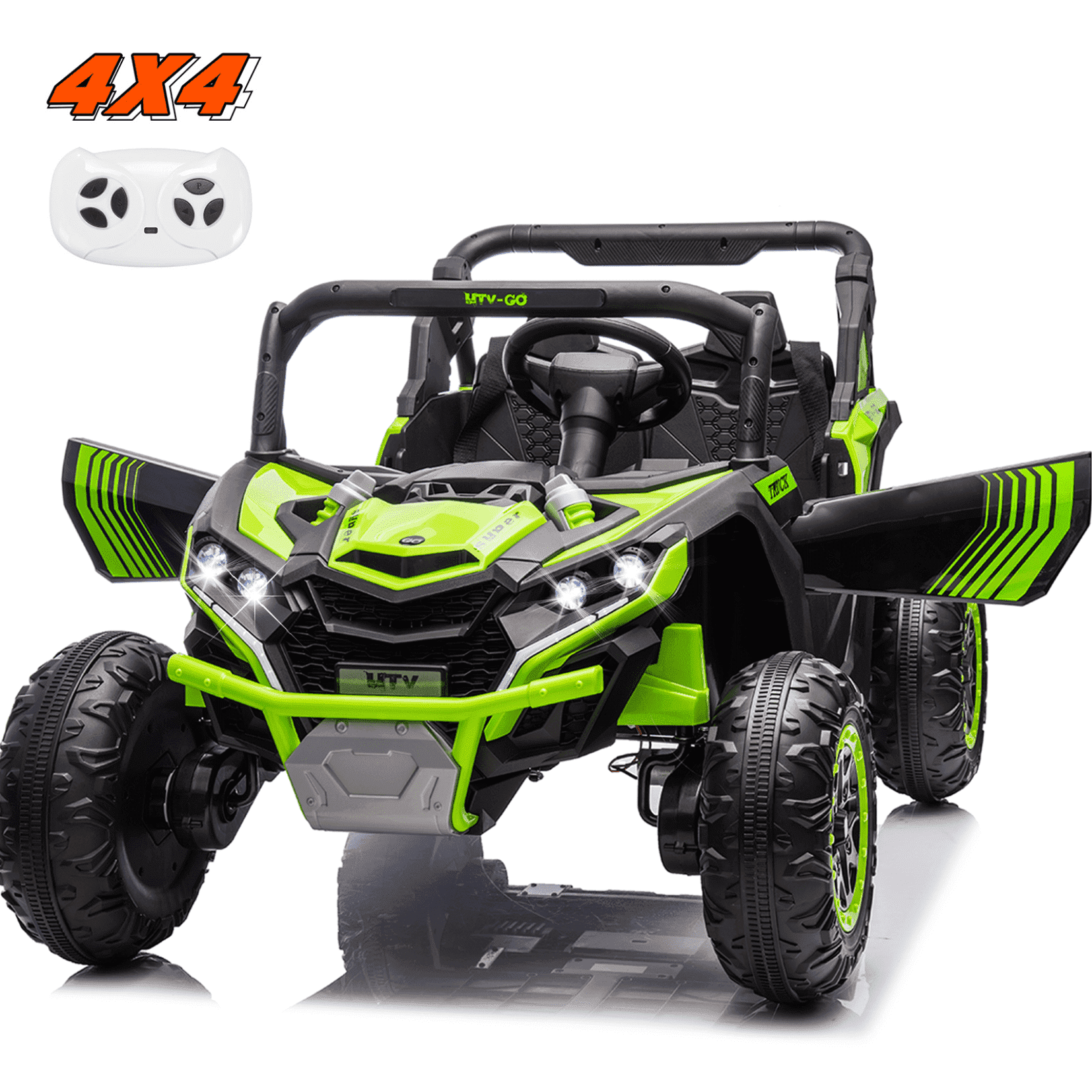 Funcid 24V Ride on Car for Kids, 2WD/4WD Switchable Ride on Car with Remote Control, 2 Seater Ride on Toys, UTV, Bluetooth, Music, LED Lights, Storage Space