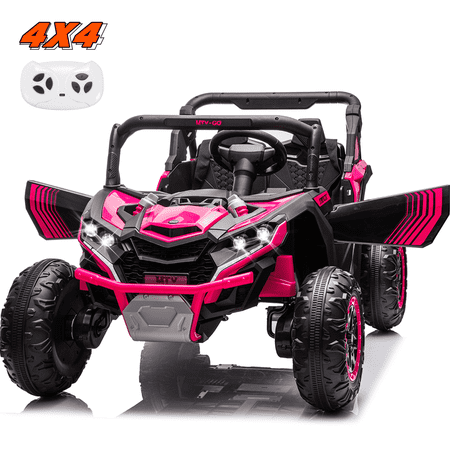 Funcid 24V Ride on Car for Kids, 2WD/4WD Switchable Ride on Car with Remote Control, 2 Seater Ride on Toys, UTV, Bluetooth, Music, LED Lights, Storage Space