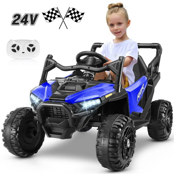 VIBESPARK 24V Ride on Toys for Kids, Ride on Cars with Remote Control, Powered Ride on Electric Car w/ Bluetooth, Music Player, LED Lights, Blue