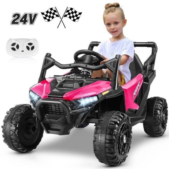 VIBESPARK 24V Ride on Toys for Kids, Ride on Cars with Remote Control, Powered Ride on Electric Car w/ Bluetooth, Music Player, LED Lights, Rose Red